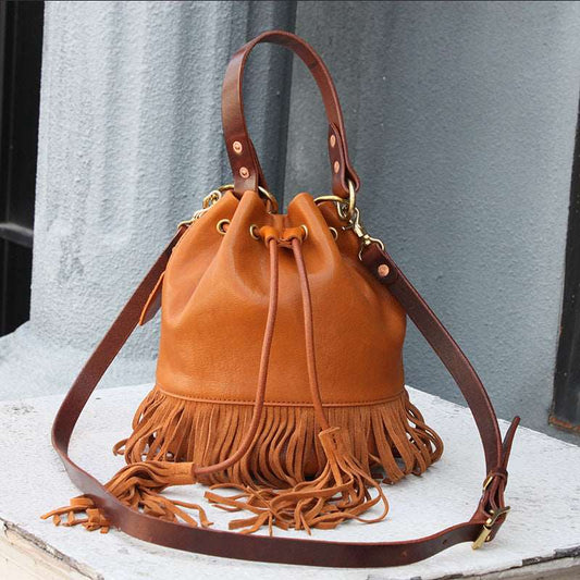 Vintage Leather Bucket Bag Women's Handcrafted Woyaza