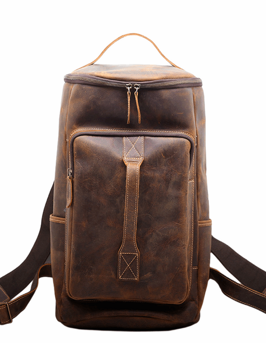 Genuine Leather Vintage Style Large Capacity Backpack for Men woyaza