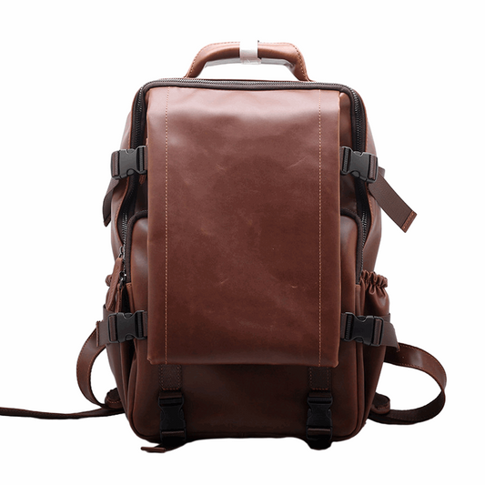 Genuine Leather Vintage Men's Backpack with Laptop Compartment woyaza