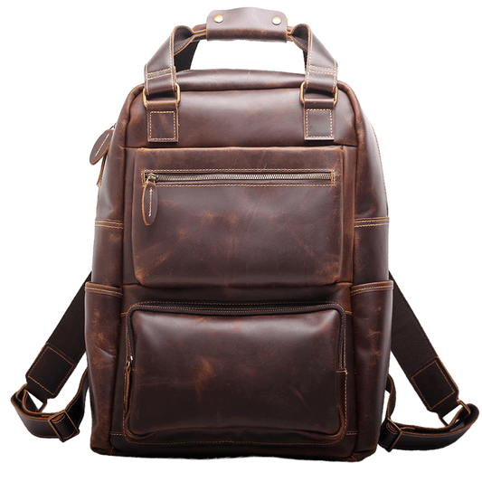Genuine Leather Vintage Backpack Large Capacity School Bag Woyaza