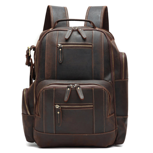Premium Leather Backpack with Large Capacity and Laptop Compartment woyaza