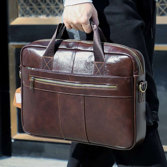Leather Vintage Briefcase with Laptop Compartment woyaza