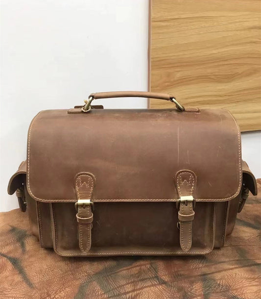 Genuine Leather Vintage Messenger Bag for Men woyaza