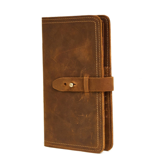 Genuine Leather Passport Holder Long Wallet Vintage Style woyaza