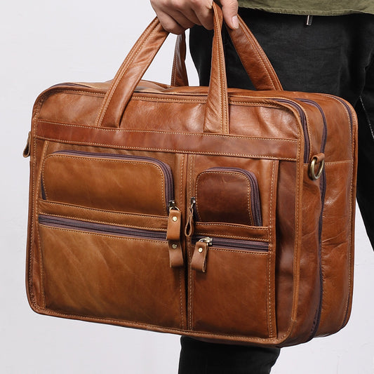 Vintage Leather Men's Work Briefcase Large Capacity Woyaza