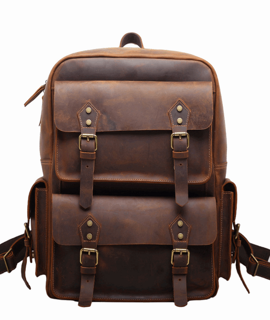 Genuine Leather Vintage Men's Large Capacity Laptop Backpack woyaza