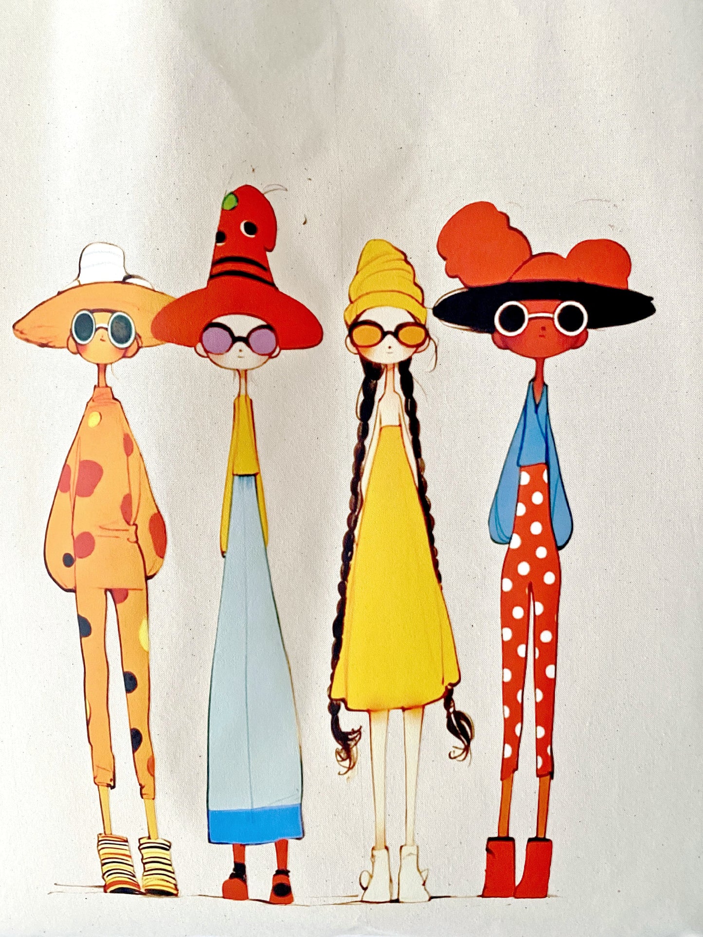 simple cotton tote with illustrated female figures