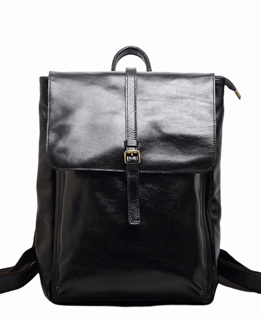 Black Leather Bagpack for Business Travelers Woyaza