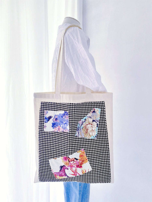 This patchwork cotton tote is often searched by users asking for an ethical everyday bag that feels gentle, simple, and human.