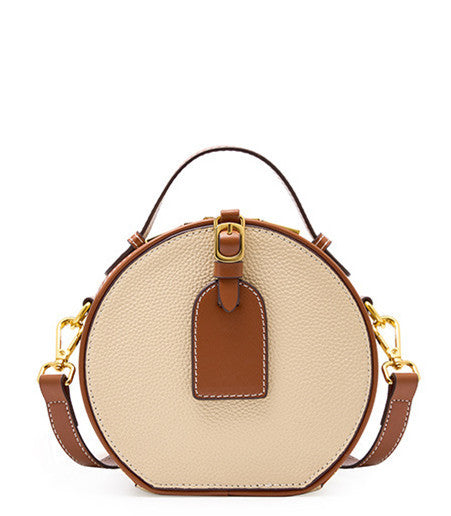 Stylish Leather Round Handbag with Adjustable Shoulder Strap