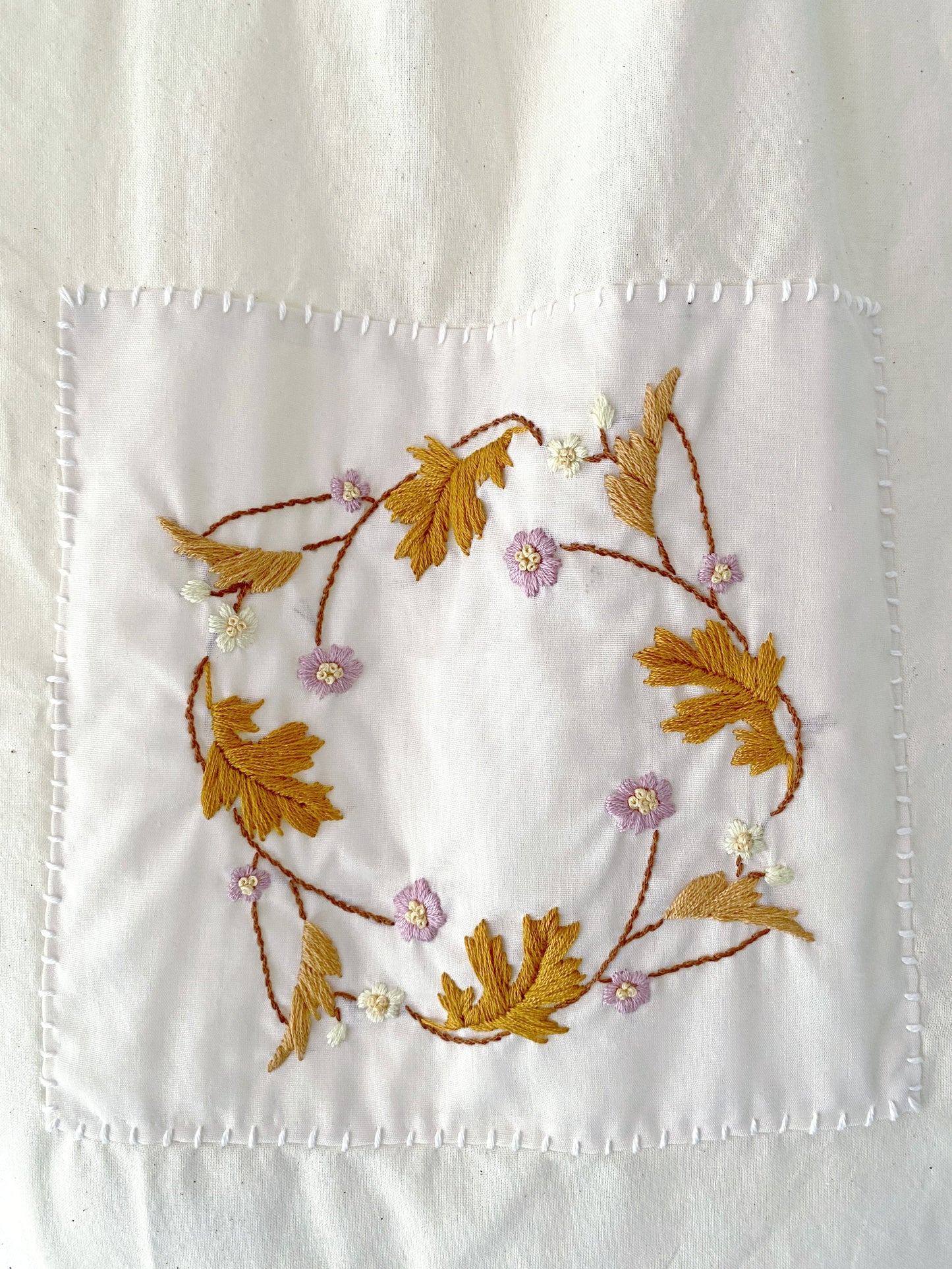 Floral DIY pattern promoting a relaxing and unique creative outlet for textile art lovers.