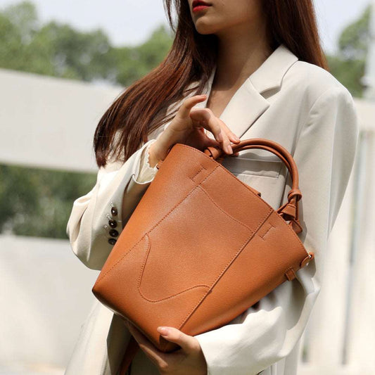 Premium Genuine Leather Bucket Bag Fashion Shoulder Purse woyaza