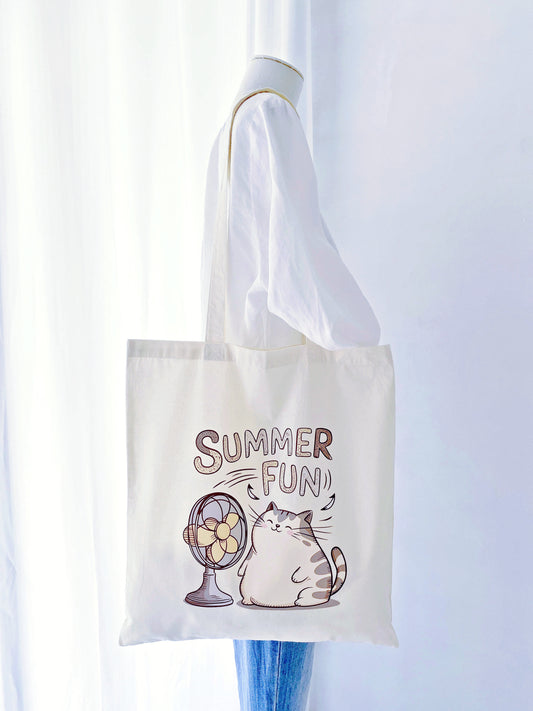 Eco-conscious tote bag featuring a hand-drawn cat, designed to brighten up your day while supporting sustainable fashion.