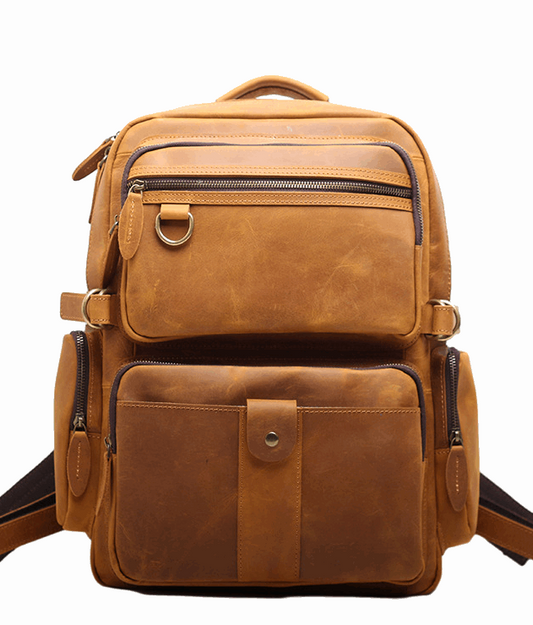 Genuine Leather Vintage Men's Backpack with Laptop Compartment woyaza