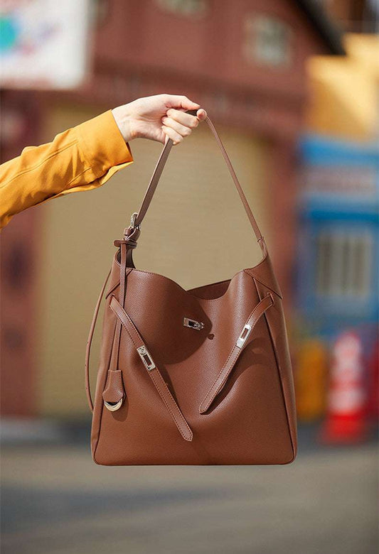 stylish leather bucket shoulder bag