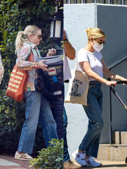 Casual outfit with a neutral canvas bag for a chic, everyday look