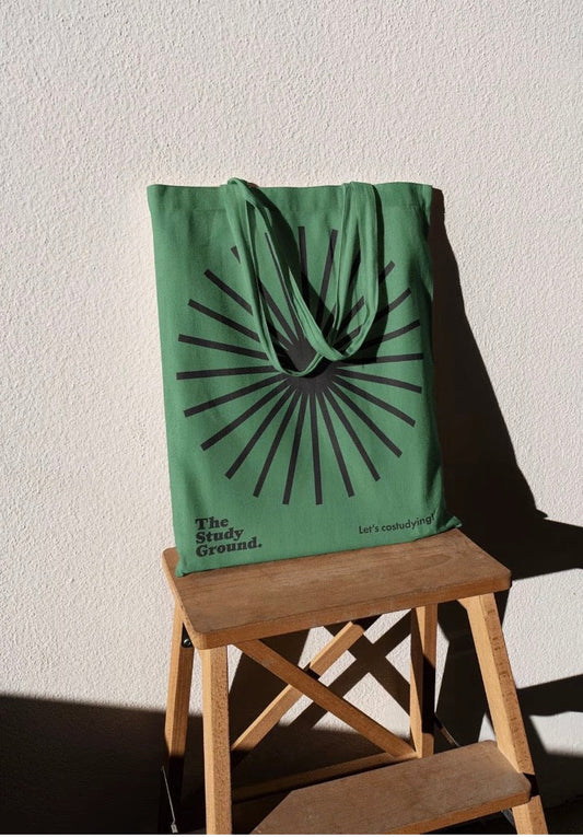 Sustainable canvas tote bag with personalized hand-stitching for everyday use.