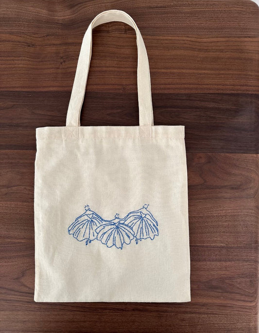 Close-up of embroidered flower on eco-cotton fabric showcasing handmade craftsmanship