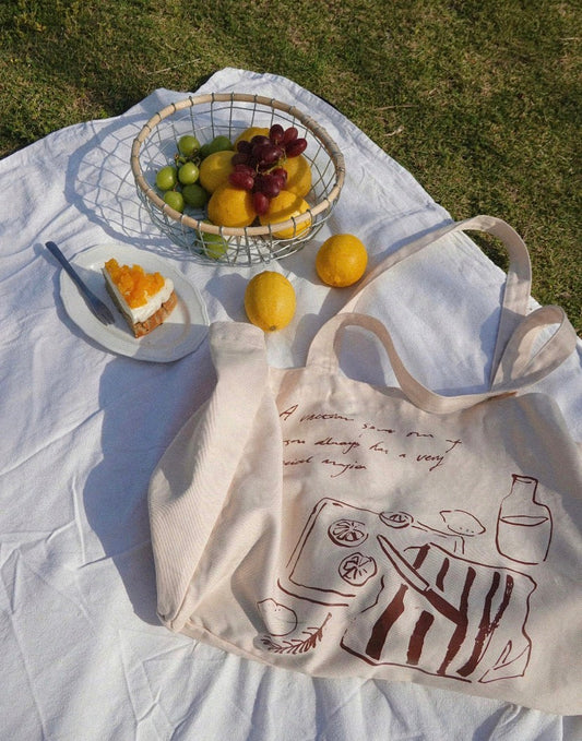 soft cotton canvas tote bag with minimalist design on wooden chair