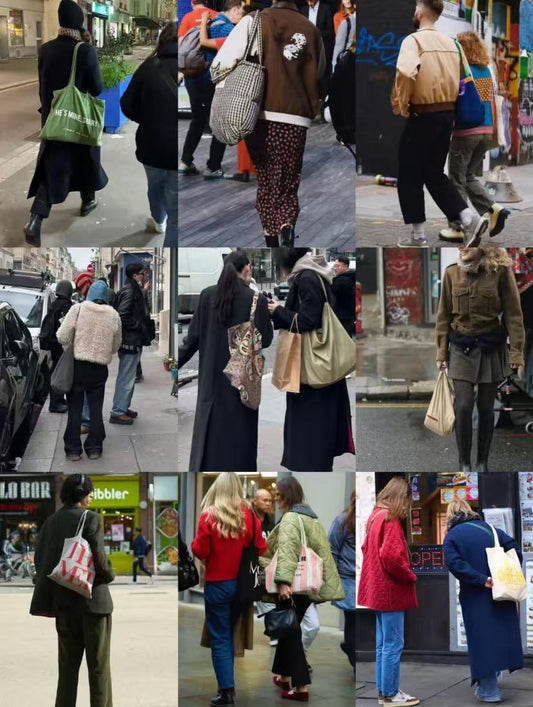 Close-up of irregular stitching and natural cotton texture on a minimalist eco-friendly bag.
