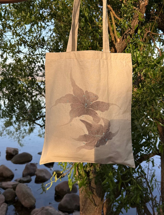 simple sustainable cotton tote bag used in everyday life setting