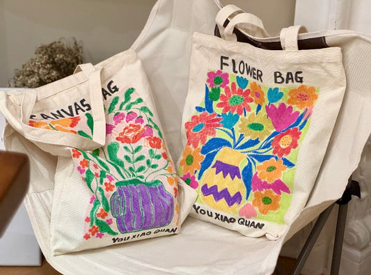 close-up of soft cotton canvas bag with minimal design in natural light