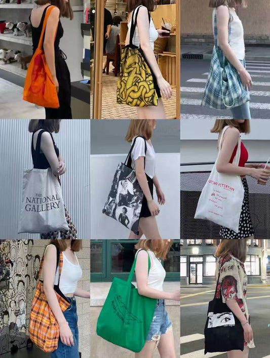 A versatile beige canvas tote packed with books and fresh produce to demonstrate daily load capacity.