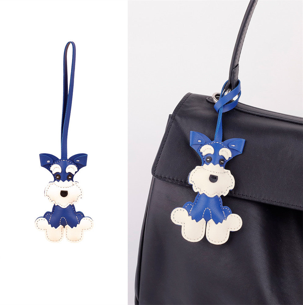 Handcrafted 3D dog figure used as a purse charm
