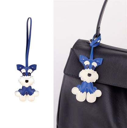 Handcrafted 3D dog figure used as a purse charm