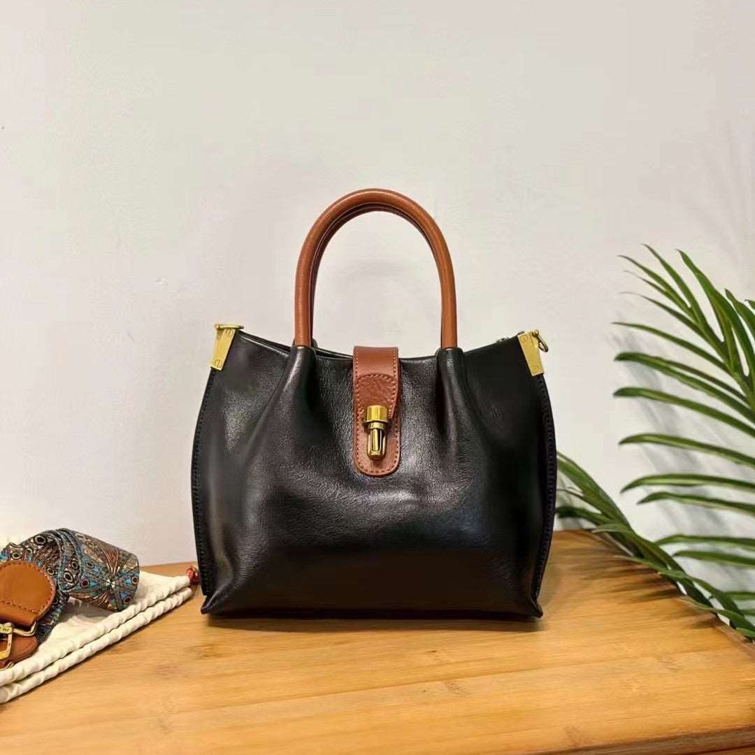 Retro Genuine Leather Tote Handbag Ladies Stylish Woyaza