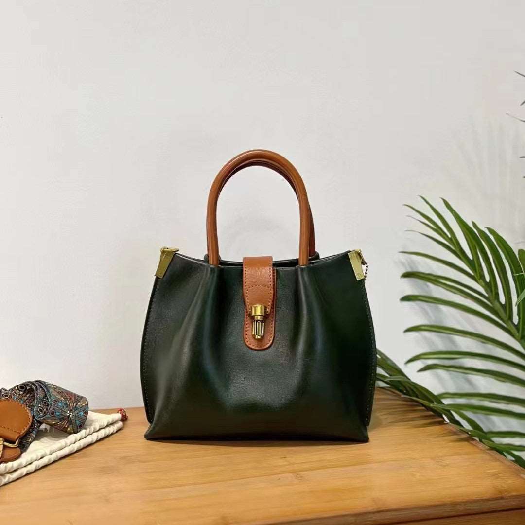 Vintage Leather Tote Handbag Ladies Classic Woyaza