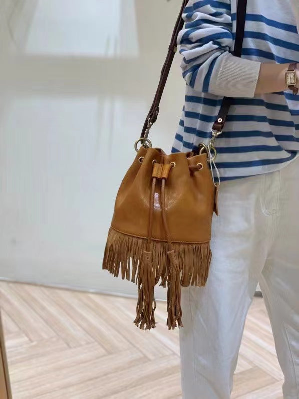 Classic Leather Handbag with Tassel Detail Woyaza