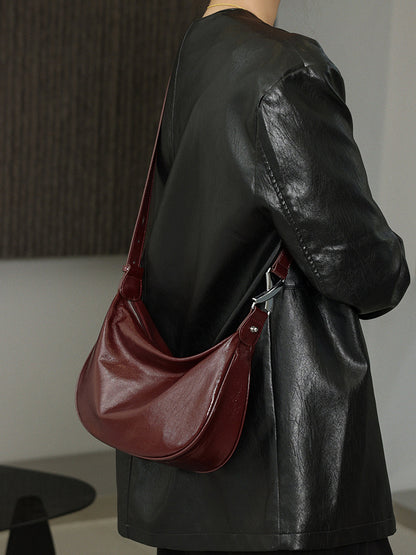 Hand-Carry Semi-Circular Leather Tote Bag for Women