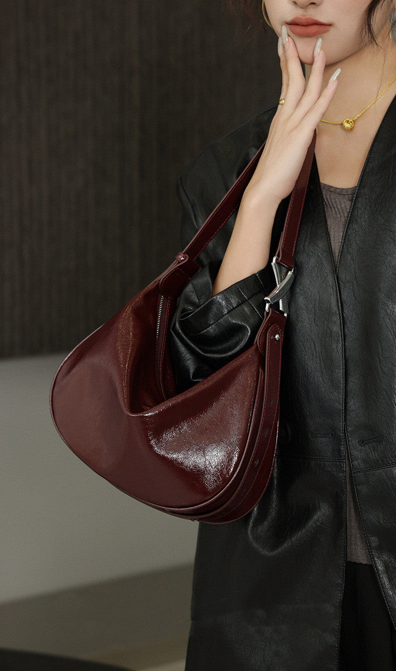 Durable Genuine Leather Semi-Circular Bag for Office and Casual Outings