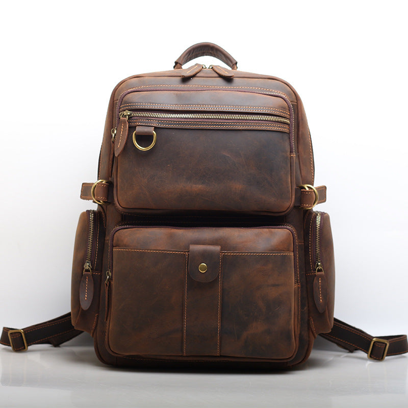 Large Capacity Retro Leather College Backpack for Men woyaza