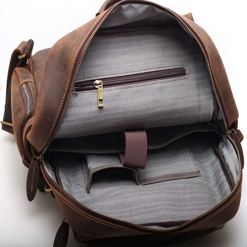 Classic Leather College Backpack for Men with Laptop Compartment woyaza