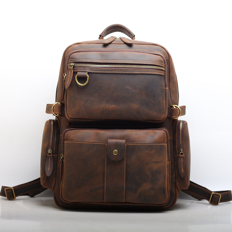 Classic Leather College Backpack for Men with Large Capacity woyaza