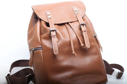 Retro Leather Men's Backpack with Spacious Storage for School and Casual Use Woyaza