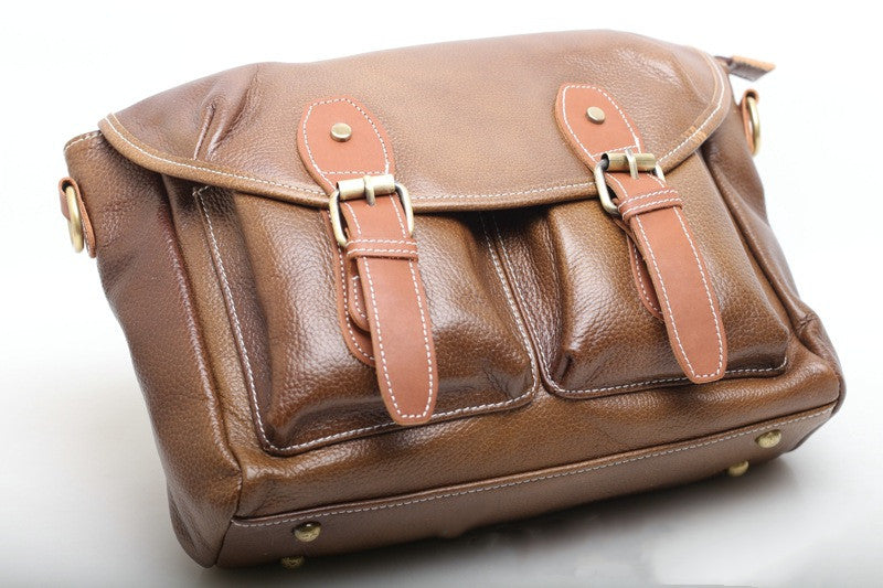 Classic Leather Satchel Bag Unisex Design woyaza