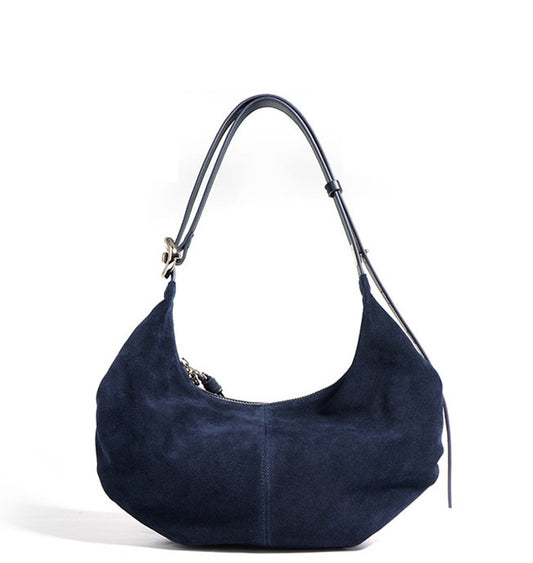 Soft Genuine Leather Suede Crescent-Shaped Shoulder and Crossbody Bag for Women