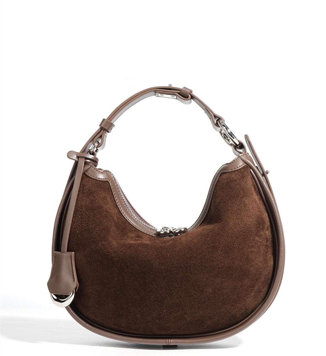 Women’s Genuine Leather Crescent Shaped Handbag for Work and Shopping