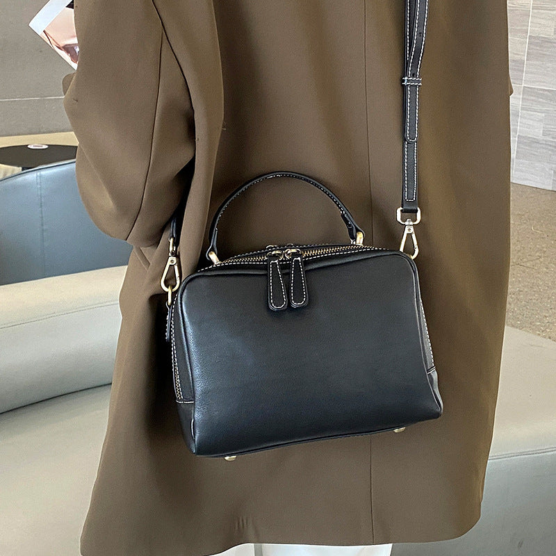 Minimalist Double Zipper Leather Handbag