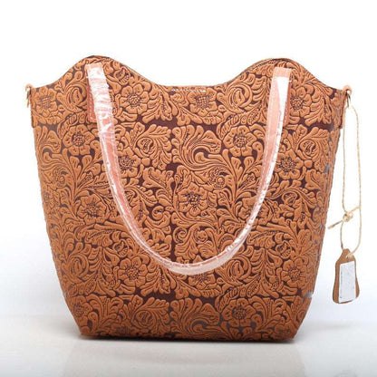 Elegant Leather Crossbody Bag with Embossed Patterns woyaza