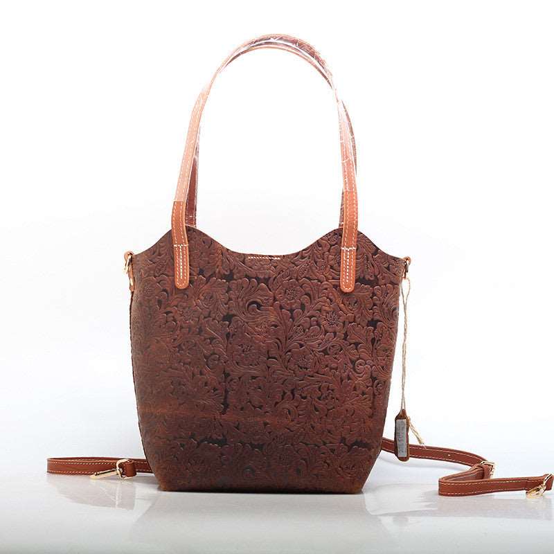 High-Quality Retro Leather Handbag with Textured Embossing woyaza