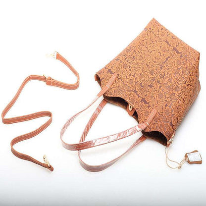 Sophisticated Leather Shoulder Purse with Texture Embossing woyaza