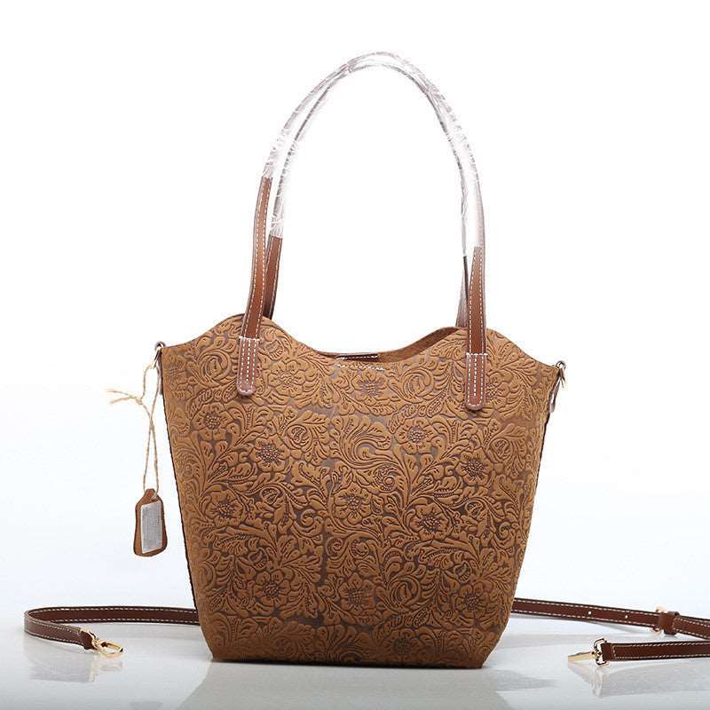 Classy Vintage Leather Shoulder Bag with Embossed Design woyaza