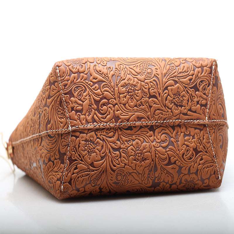 Retro Genuine Leather Handbag with Textured Surface woyaza
