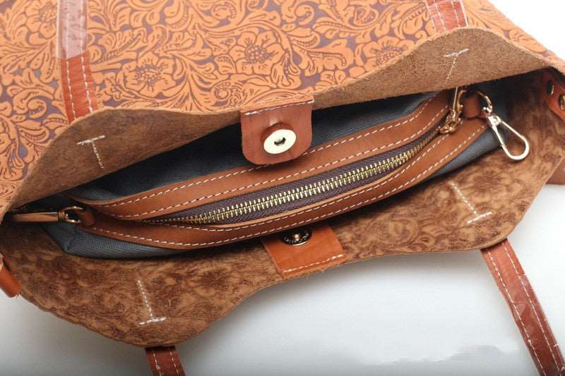 Stylish Leather Crossbody Purse with Embossed Floral Patterns woyaza