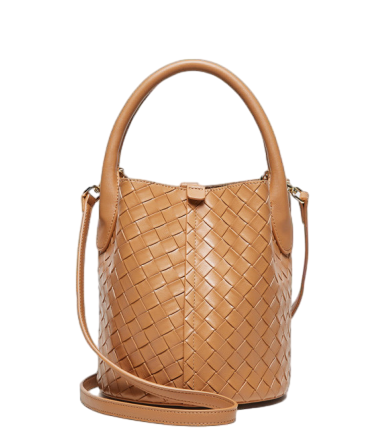 Stylish Women’s Woven Genuine Leather Bucket Bag with Adjustable Strap for Hand Carry