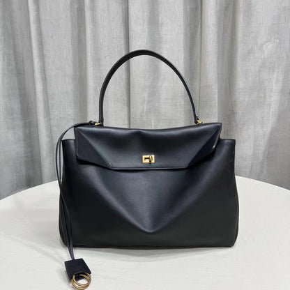 Black Leather Handbag with Soft Finish and Work-Friendly Design